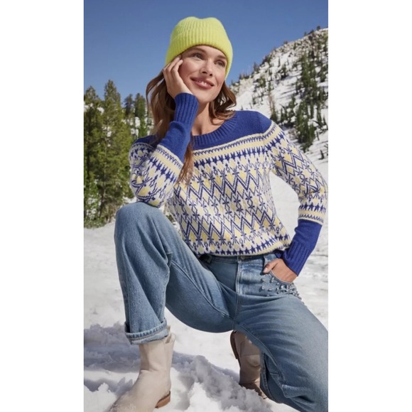 LOFT Sweaters - LOFT Petite Fair Isle Geometric Knit Sweater Blue Yellow White Women's SP